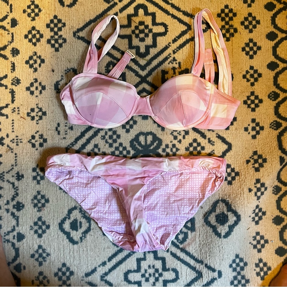 SOLID & STRIPED Pink and White Bikini Set